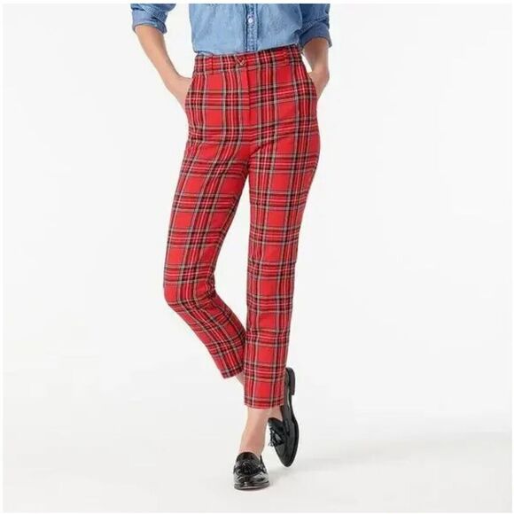 J. Crew Pants - J Crew High Rise Cameron Slim Pant Red Tartan Plaid Lined Wool Sz 2 Trouser New